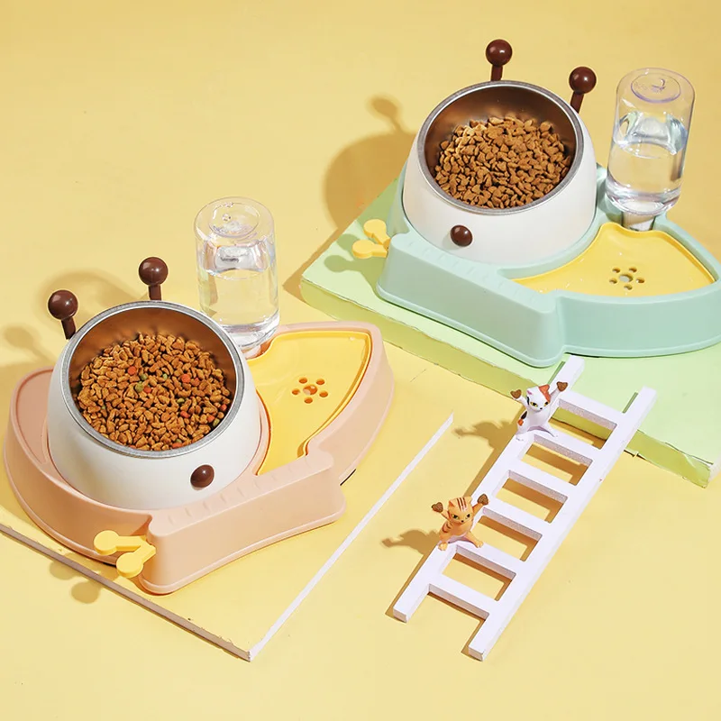 3-в-1 миска для домашних животных из нержавеющей стали защита шеи кошек кормушка