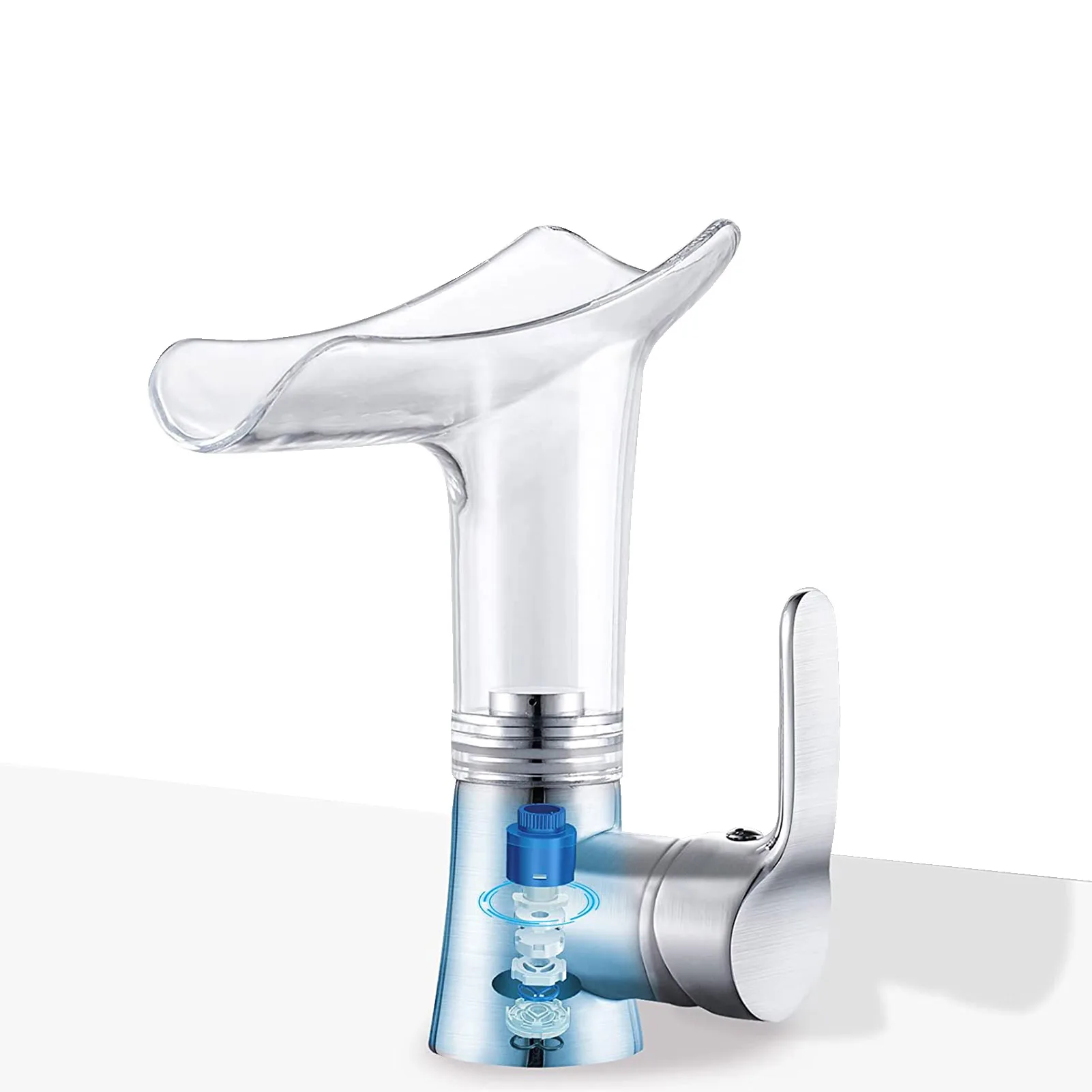 

Bathroom Waterfall Sink Tap Single Handle Contemporary Modern Washroom Basin Mixer Taps Transparent Waterfall Spout Sink Faucet