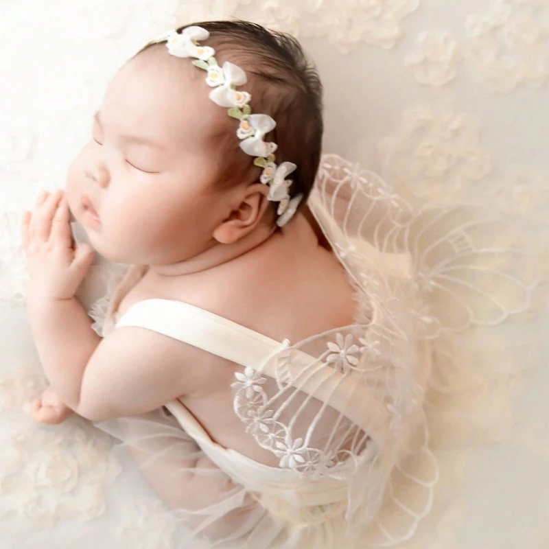 

Photo Posing Props Floral Hairband Lace Dress Costume Baby Photography Clothing