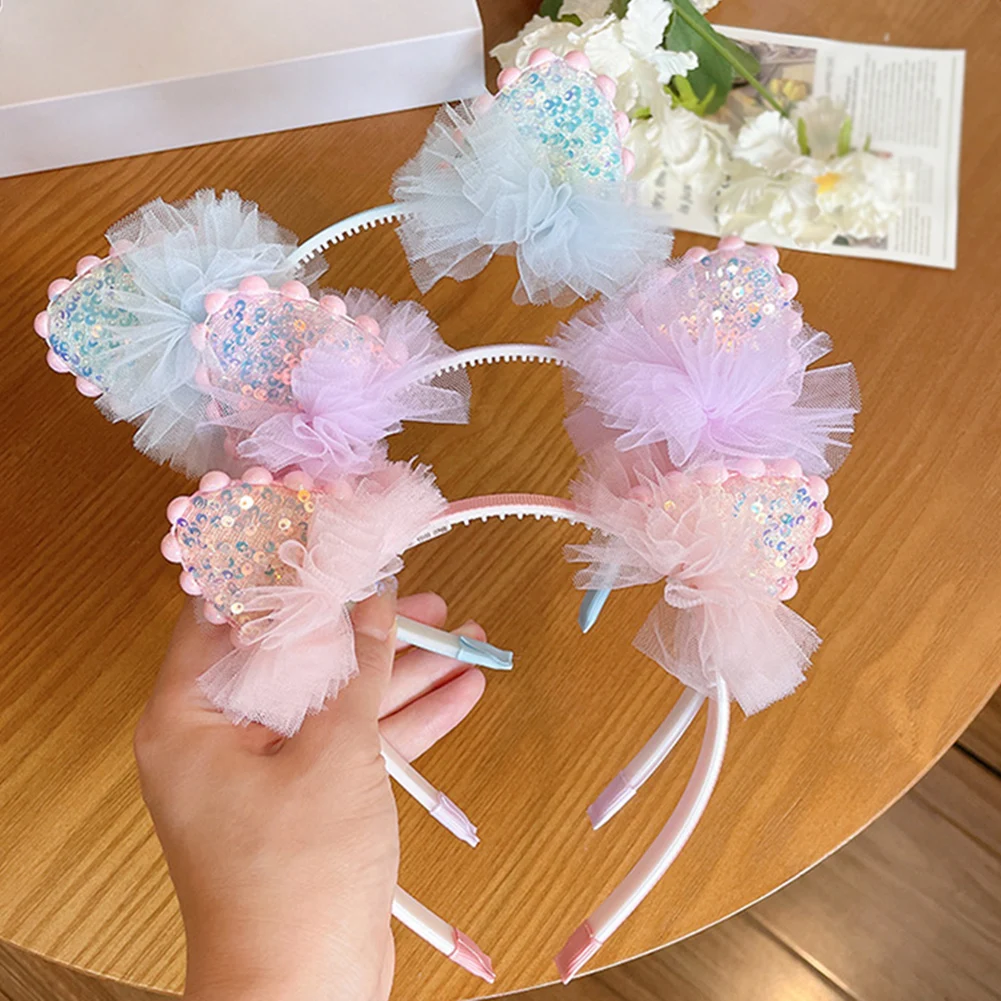 

Cartoon Cat Ear Bow Lace Headbands for Children Kids Colorful Cute Plastic Sequin Hairband Bezel Hair Hoop Girl Hair Accessories