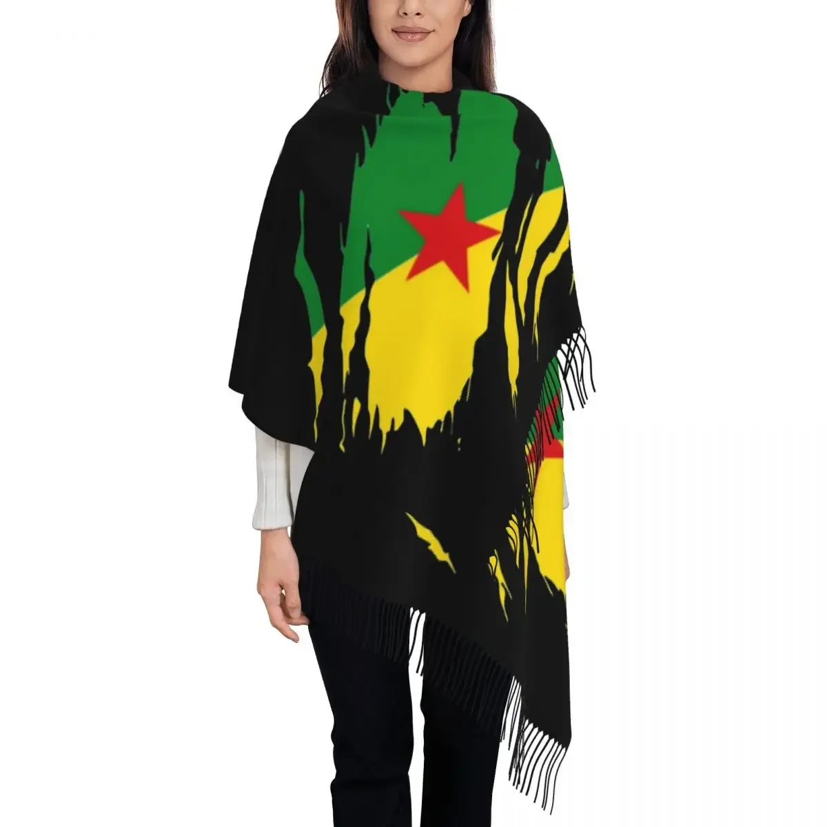 Женский зимний длинный шарф отделанный стразами