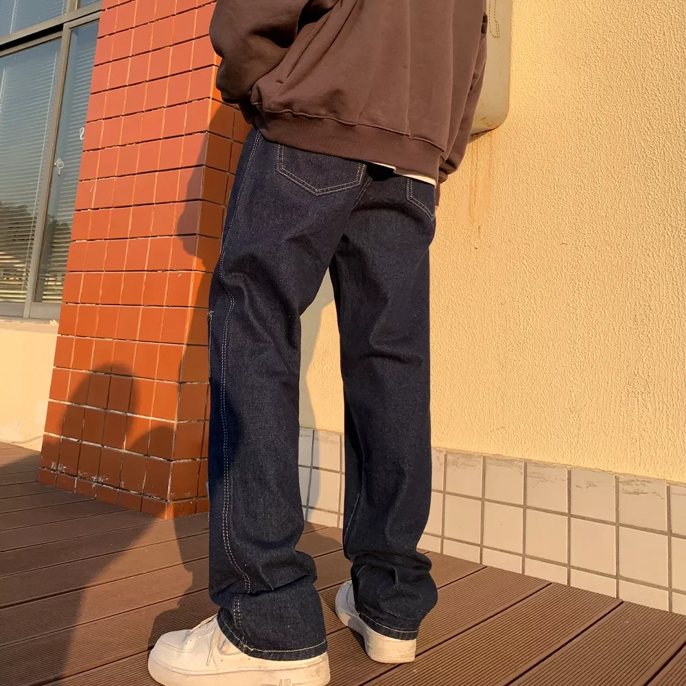 2022New T O P Printed Jeans Multi-pockets Denim Straight Jean Pants Navy blue Men's Hip Hop Jeans Neutral Streetwear denim T