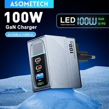 ASOMETECH 휴대용 멀티 USB C 타입 고속 충전기, 노트북 태블릿 아이폰 삼성용, GaN 충전기, QC4.0 PD, 67W, 65W, PPS 디스플레이, 100W