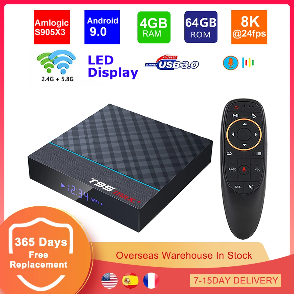 

ТВ-приставка T95 MAX Plus, Android 9,0, Amlogic S905X3, 4 + 64 ГБ, 2,4G, двойной Wi-Fi, USB 3,0, 8K, HDR, 3D медиаплеер