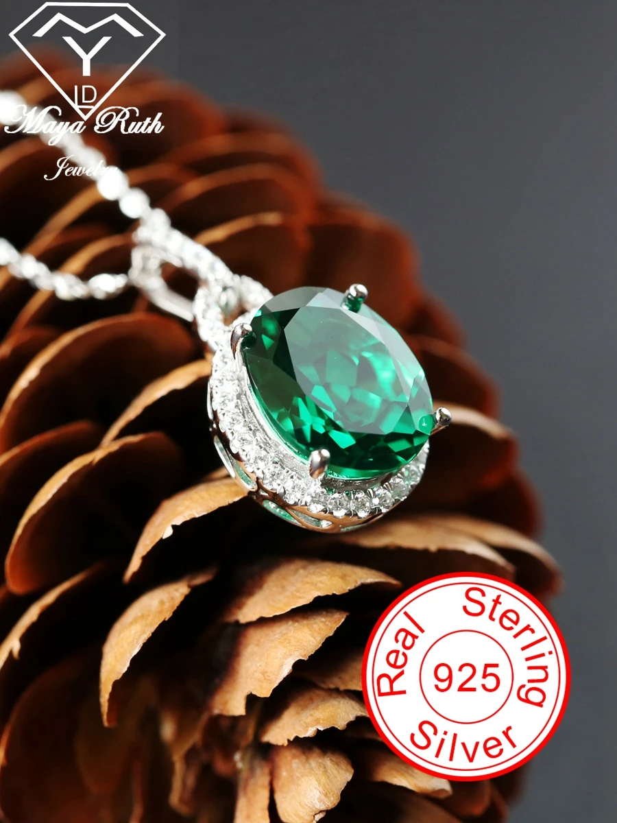 

Created Emerald Gemstone Pendant 925 Sterling Silver Party For Women Anniversary Gifts Green Stone Female Pigeon's egg Necklace