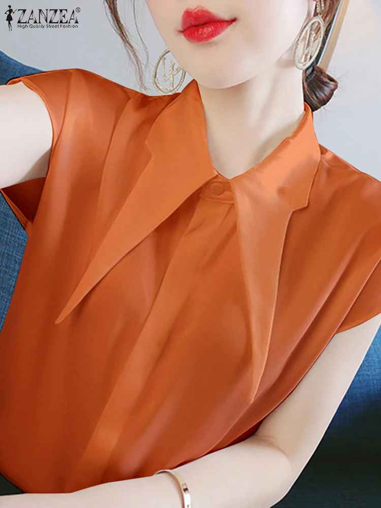 

Блузка ZANZEA Женская в Корейском стиле, Повседневная модная рубашка без рукавов, элегантная однотонная на пуговицах, с лацканами, лето 2023