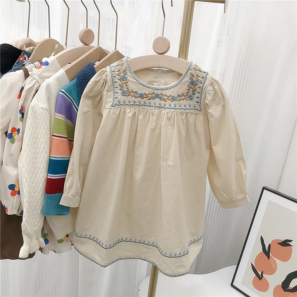 Осеннее платье новинка 2024 детское из чистого хлопка для девочек корейское с