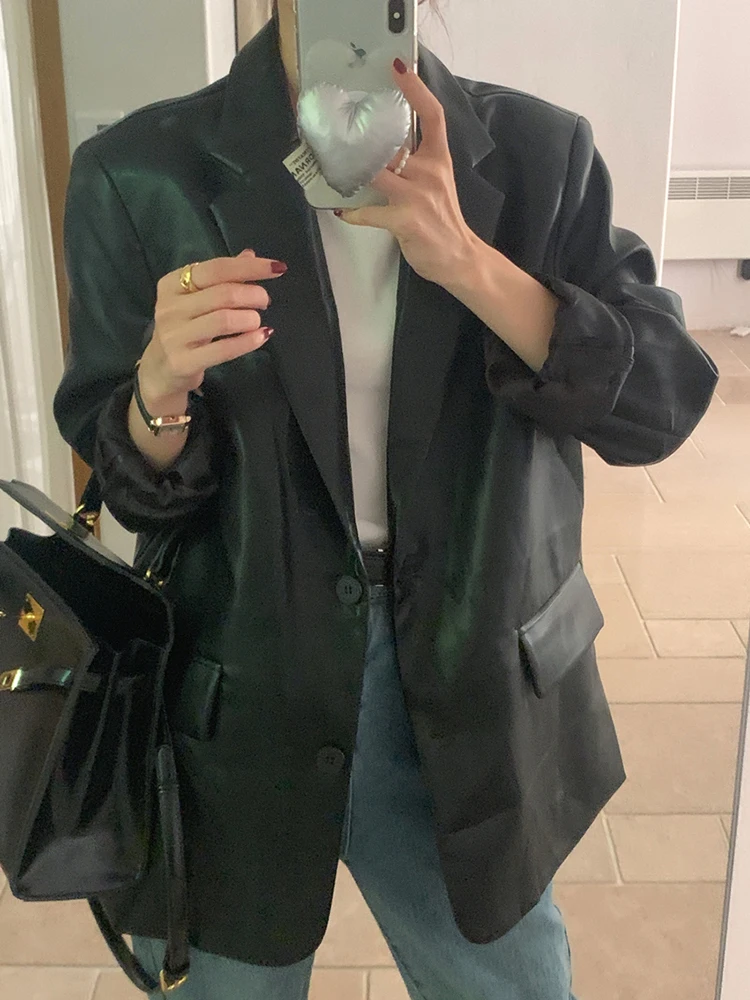 

Женское осенне-зимнее пальто в стиле ретро с красивым отложным воротником и двумя пуговицами, Свободный Повседневный Универсальный жакет из искусственной кожи с длинными рукавами, пальто D1944