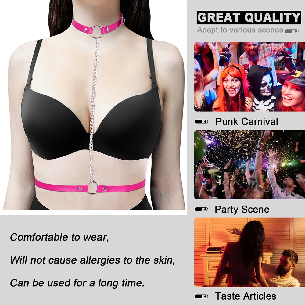 

Ladies Sexy Leather Solid Color Gothic Lingerie Bra Drawstring Bondage Body Chain Strap Multicolor Adjustable Club Harajuku