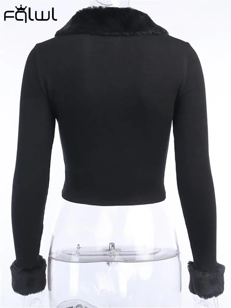 Женский кардиган с длинным рукавом черный облегающий трикотажный лацканами