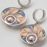 fashion round metal paste peacock tail colorful earrings inlaid pearl drop earrings womens jewelry
