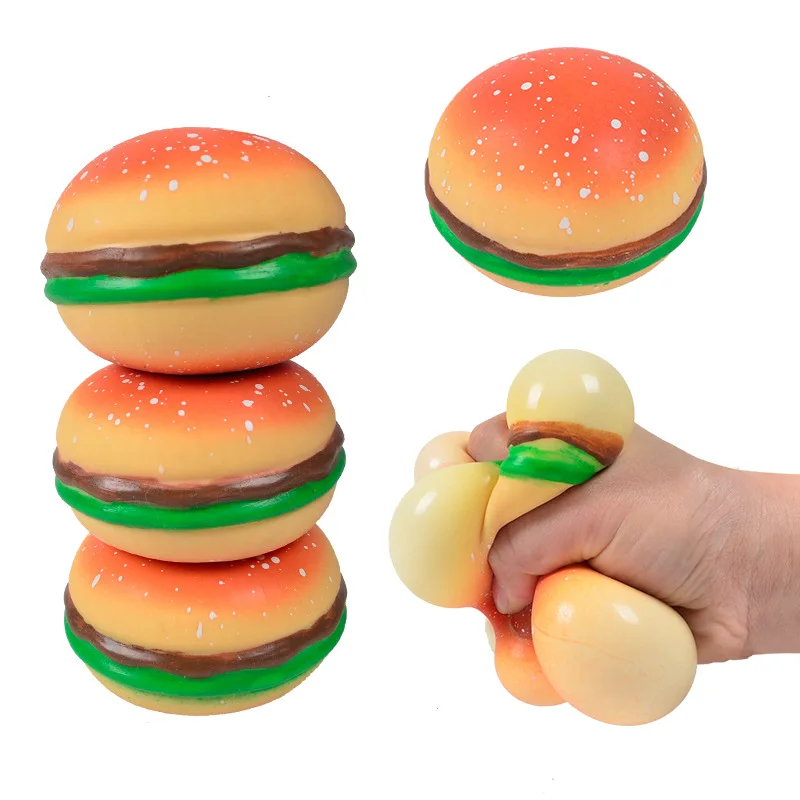 

3D Squishy Hamburger Fidget Toys Burger Stress Ball Silicone Decompression Silicone Squeeze Fidget Ball Fidget Sensory Toy