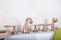 antique red copper brass three levers handles deck mounted 5 holes bathroom tub faucet mixer tap with handshower mtf185