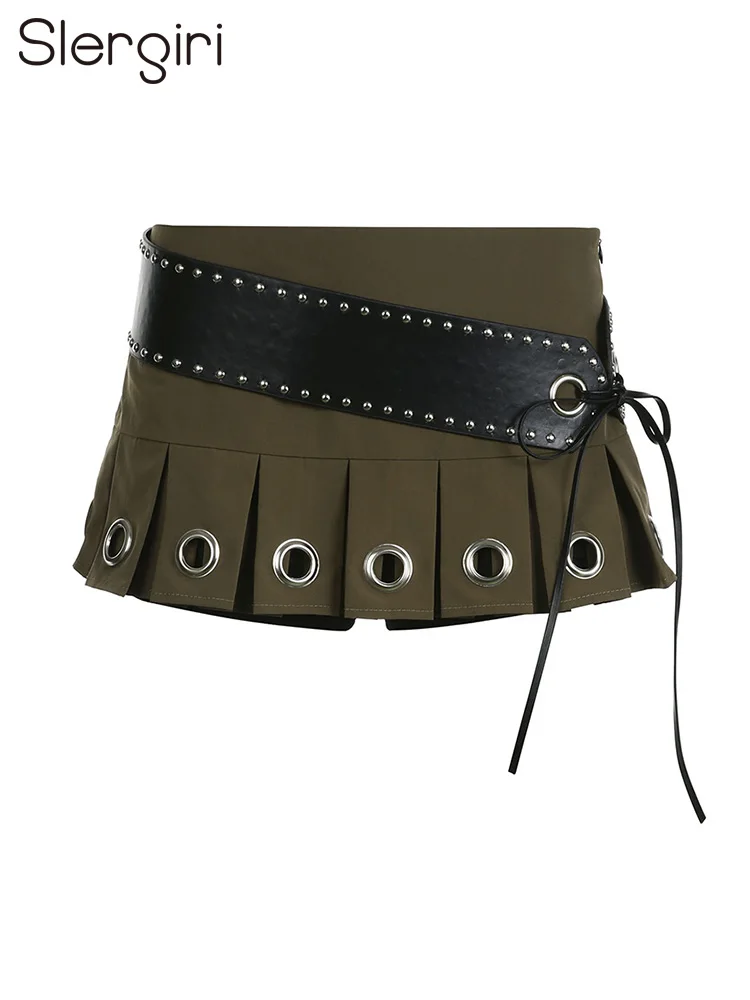 

Мини-юбка женская плиссированная с кожаным ремнем, Y2k