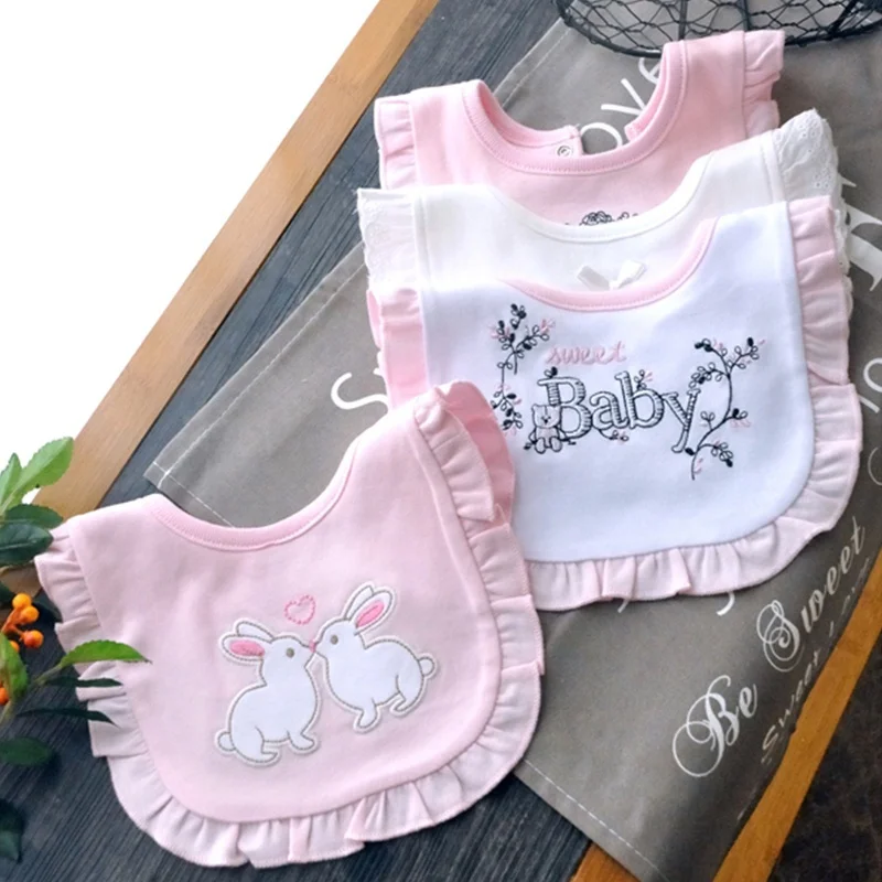 

Pink Girls Cotton Towel Embroidered Scarf Bibs Baby Feeding Apron Pacifier Cotton Bibs Kids Accessories Set