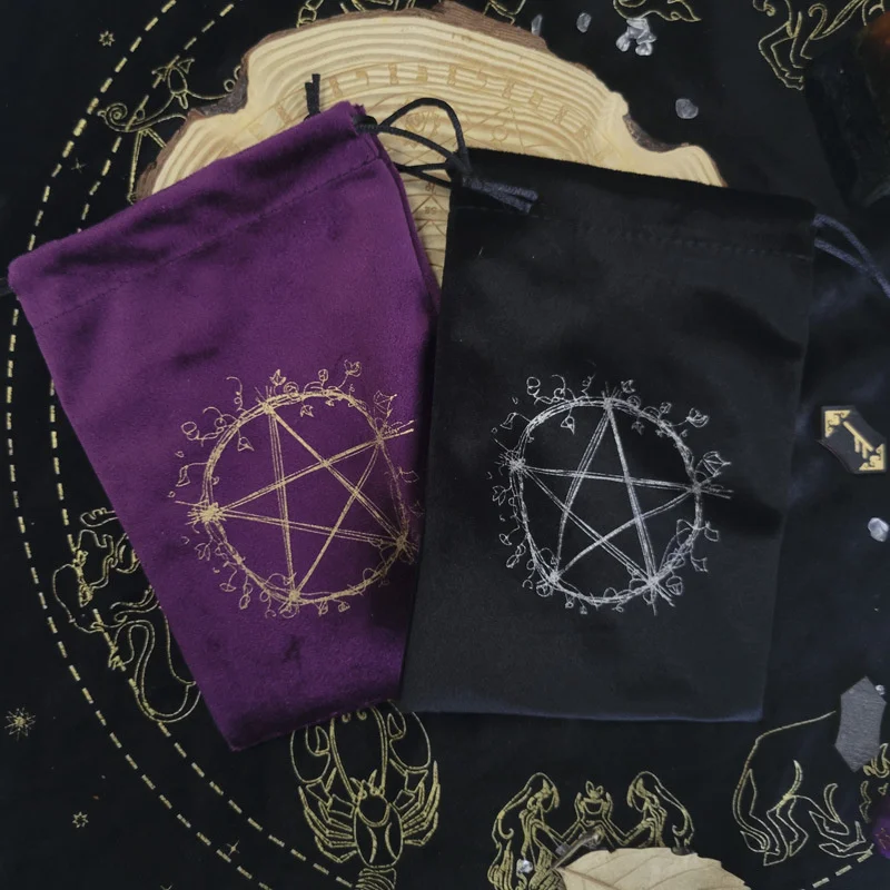 

Flower Language Pentagram Thick Lace Velvet Storage Bag Jewelry Crystal Small Object Cards Cloth Bag 13x18cm