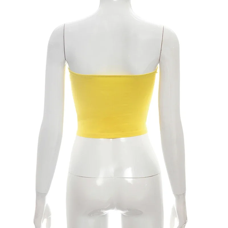 BWQ женский ярко-желтый пуловер корсет узкий короткий Топ без бретелек