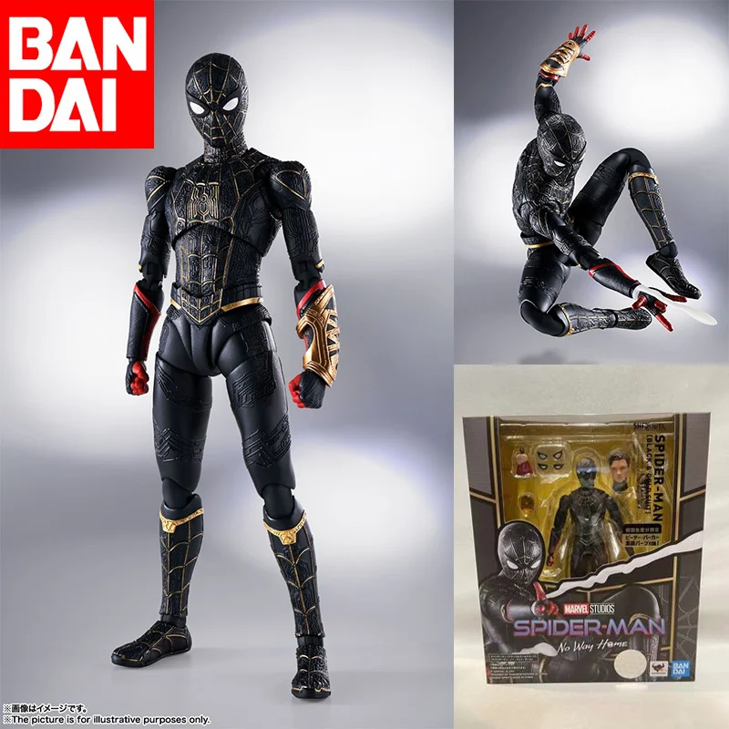 

In Stock Genuine Bandai Shf Avengers Spider-Man 3 Hero No Return Magic Black Gold Battle Suit Anime Movable Doll Toy Gift Model