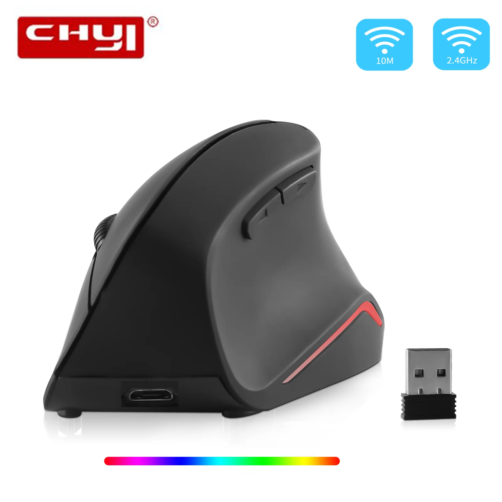 

CHYI Ergonomic Wireless Mouse Rechargeable Vertical Mouse RGB Backlit Optical USB Mice For Laptop PC Computer Office