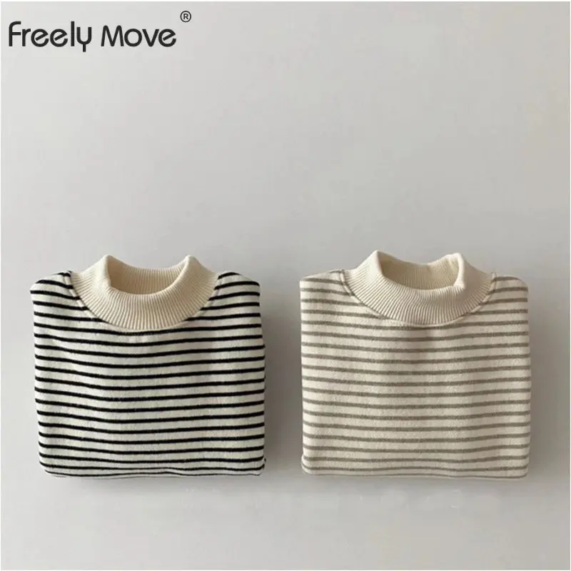 

Freely Move Baby Clothes Striped T Shirt Spring Autumn 2022 New Turtleneck Baby Boy T Shirt Stripe Casual Girl T-shirt Tops