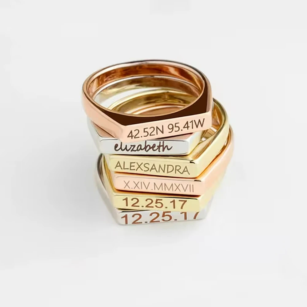 Fashion Women's Custom Ring Personalized Text Name Carving Stainless Steel Custom Ring For Women's Personality Accessories