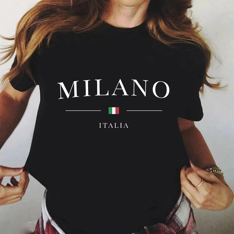 

Women's Summer T-Shirt Milano Letter Print Y2k T-shirt 2023 Ladies Short Sleeved Luxury Tees Clothing Loose Pure Cotton Soft Top