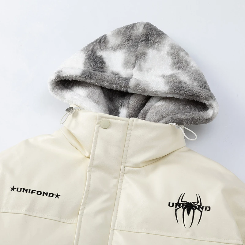 Мужская зимняя кожаная парка Женская Толстая флисовая куртка с капюшоном и