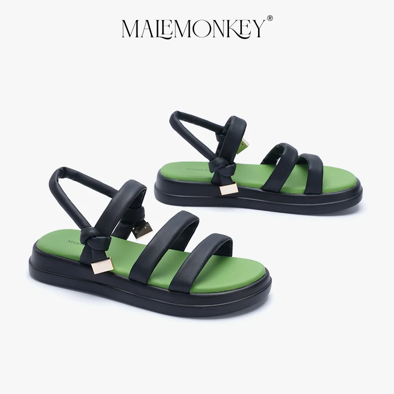 MALEMONKEY Casual Sandals Women Flat 2023 Summer Black Retro Non-slip Roman Sandals Platform Open Toe BeachFemale Shoes Handmade