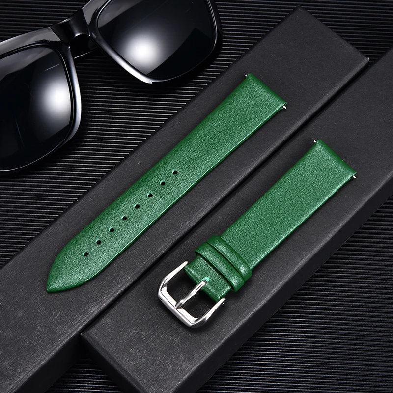 8mm 10mm 12mm 14mm 16mm 18mm 20mm 22mm Calfskin Leather Watch Band Soft Ultra Thin Waterproof Straps Green Blue Bracelets