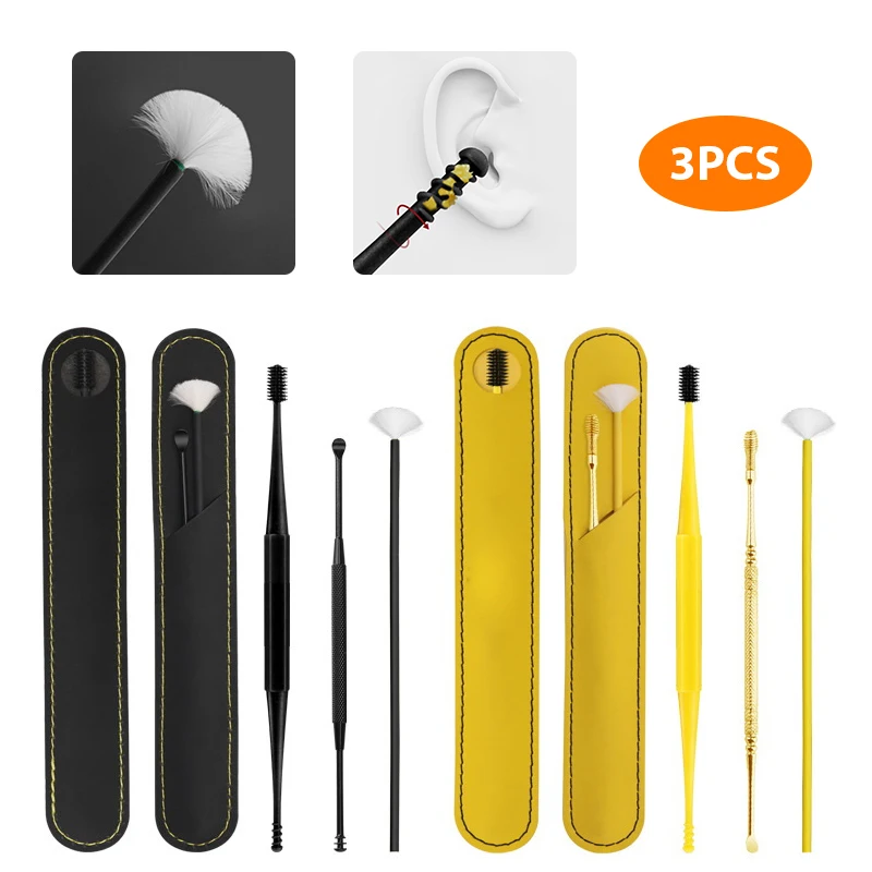 

3PCS Silicone Earwax Remover Portable Ear Cleaner Stainless Steel Earwax 2 Head Ear Picks Earwax Curette Remover Ear Pick