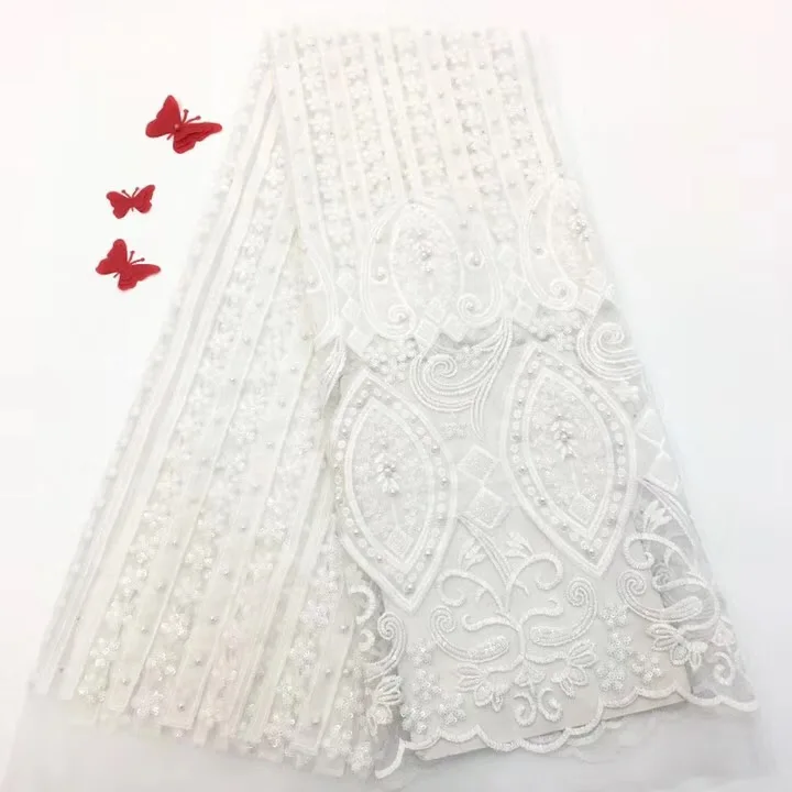 

Fashion Hot Sale Flower Net Embroidered Fabric African Lace Material Sew On Wedding Dress Clothes Fabric RF53