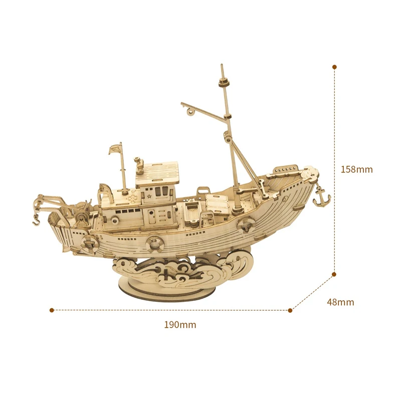 

Wooden Vintage Fishing Ship Building Blocks 3D DIY Puzzle Game Assembly Boat Bricks Toy Gift for Children Teens Adult