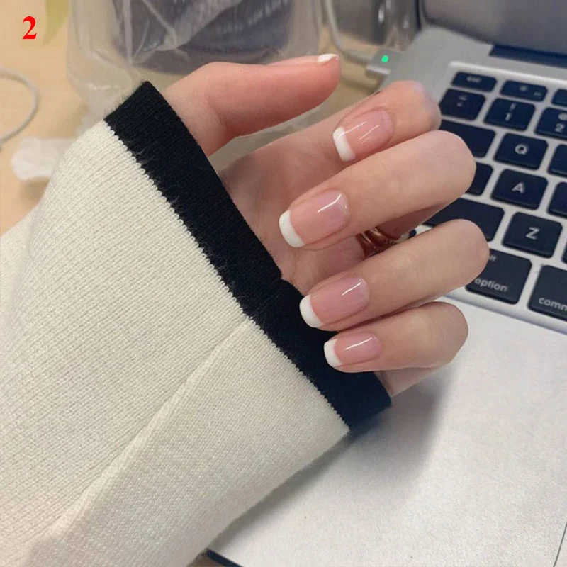 

24Pcs Naked Pink French White Side False Nails Short Simple Nail Beauty Press on Fake Nails Full Cover Artificial Nails Tips Hot