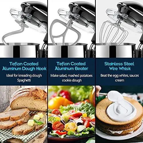 

Stand Mixer, 660W 6+P Speed Tilt-, Kitchen Mixer With Dishwasher-Safe Dough Hook, Beater, Wire Whip & Pouring Shield (8.5 Q