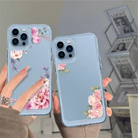 flower protection fundas for iphone 13 12 mini 11 pro max xs x xr full protection transparent phone case