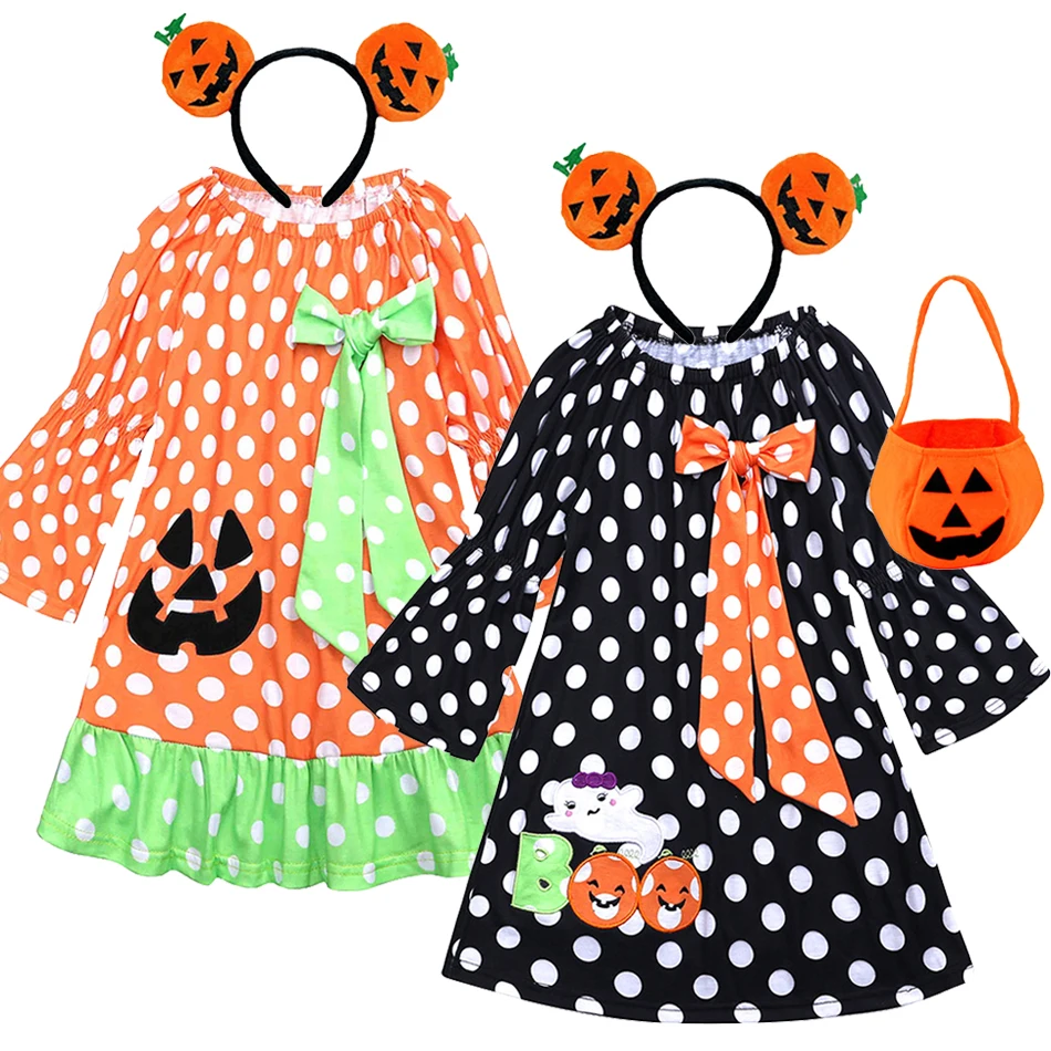

Halloween Cosplay Infant Girls Fancy Dot Print Dress Costume Children Pumpkin Casual Clothing For 0-5 Years