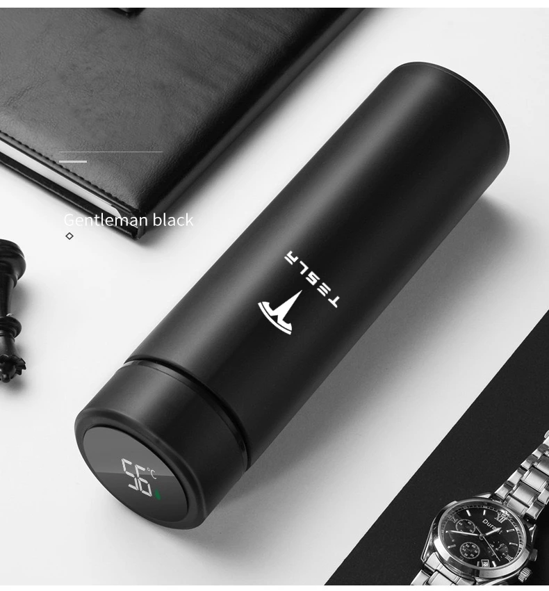 

500ml car Thermos Bottle for Tesla Model 3 Y X 2021 2020 Stainles steel vacuum cup temperature display Fashion Coffee travel mug
