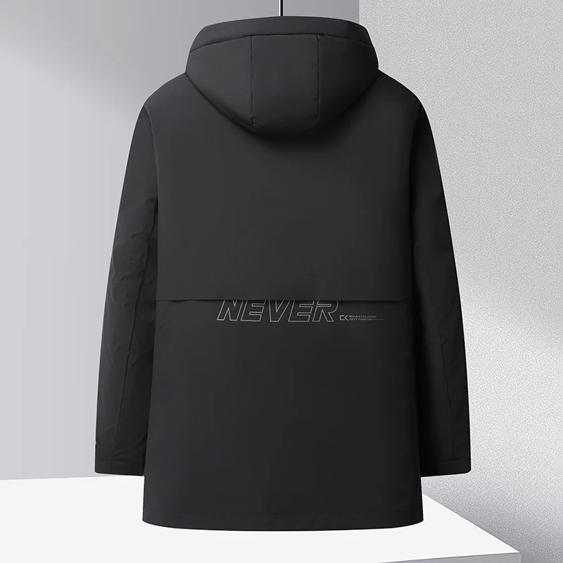2022 Winter Men Smart Casual Hooded Puffer Parkas Black Grey Navy Blue Puff Lining And Hood Detacable Design Thermal Overcoat