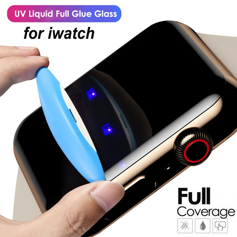 

UV liquid glue Curved Edge Tempered Glass for Apple Watch Series 3 2 38 42 Screen Protector film for iWatch 4/5 S 6 SE 40 44 MM