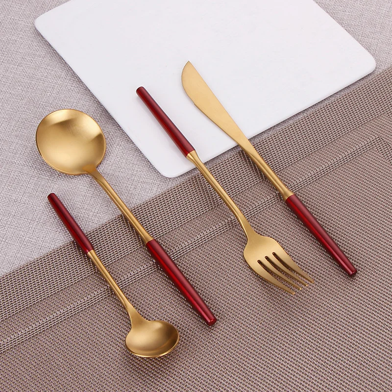 

Gold Tableware Sets Stainless Steel Cutlery Knives Forks Spoons Set Household Dinnerware Set Travel Cutlery Western Flatware Set