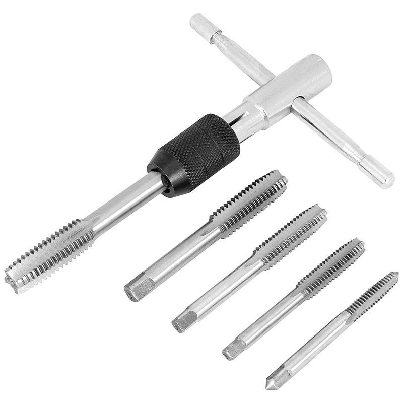 Portátil 6 pçs t-tipo chave de torneira conjunto broca mão ferramentas de rosqueamento máquina rosca torneira torção bit m3/m4/m5/m6/m8 ferramenta diy