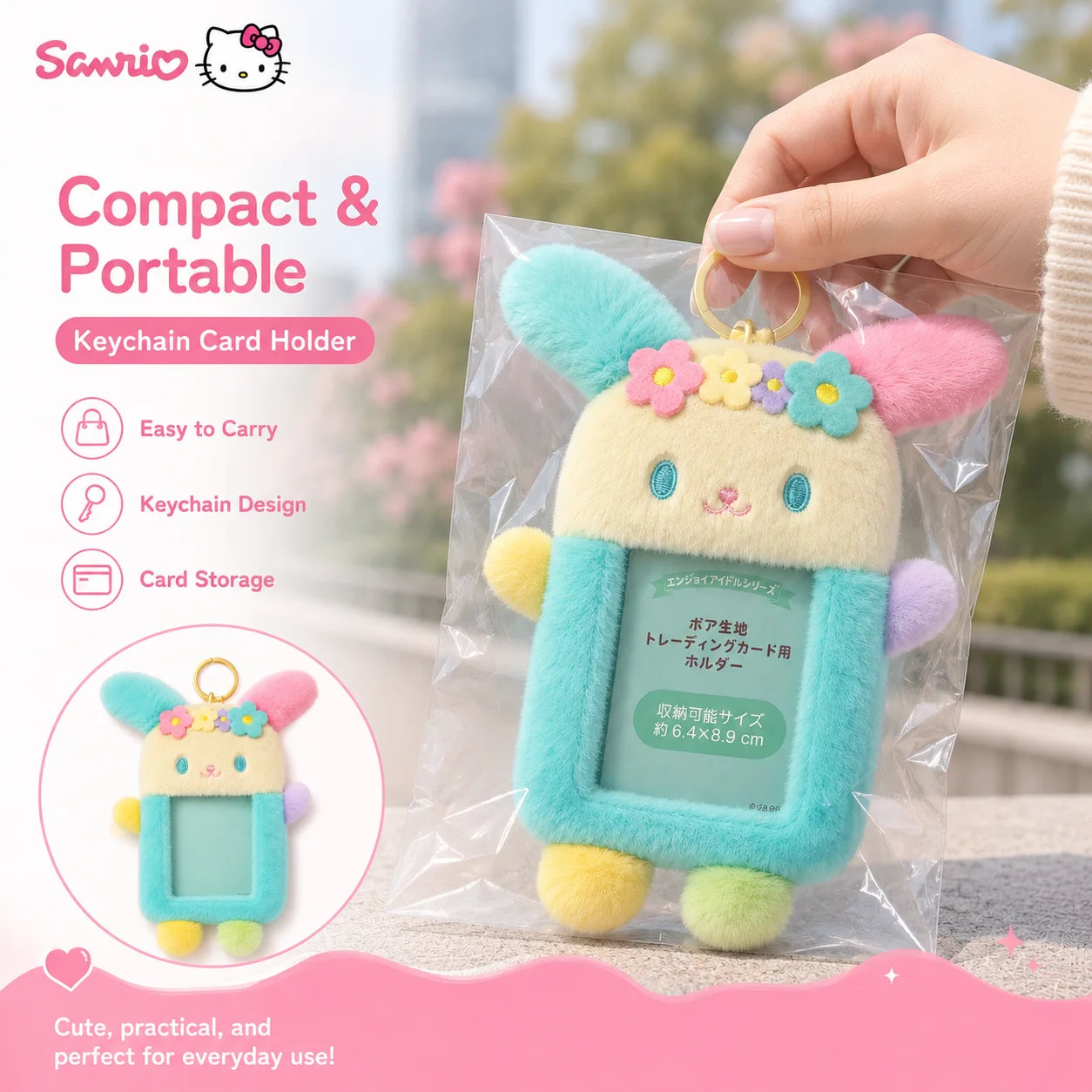 Фото Плюшевый держатель для фотокарточек Sanrio Usahana, милый мультяшный кролик, держатель для ID-карт, плюшевая кукла-брелок для сумки/рюкзака №5