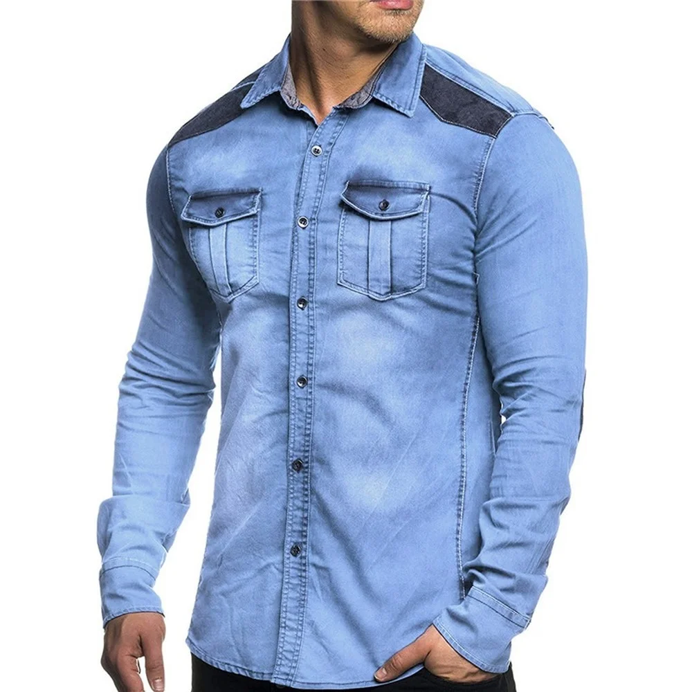 

New Casual Men's Fashion Increase High Quality Cotton Men's Casual Washing Denim Long Sleeve Shirt