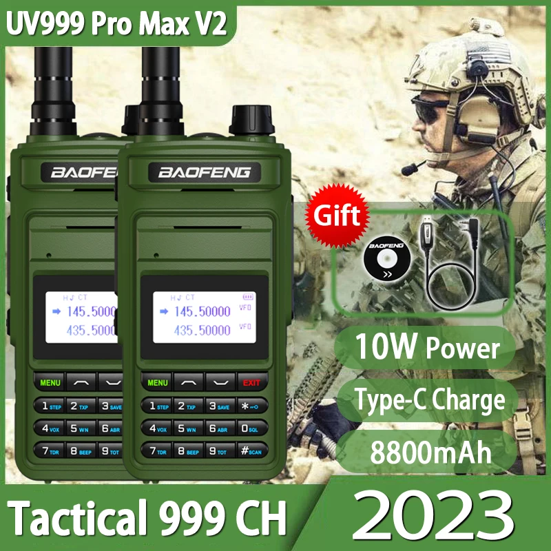 2Pcs Baofeng UV999 Pro Max 10W Professional Walkie Talkie Transreceiver 999CH  Type-C Charger Upgrade UV-10R 5R CB Two Way Radio