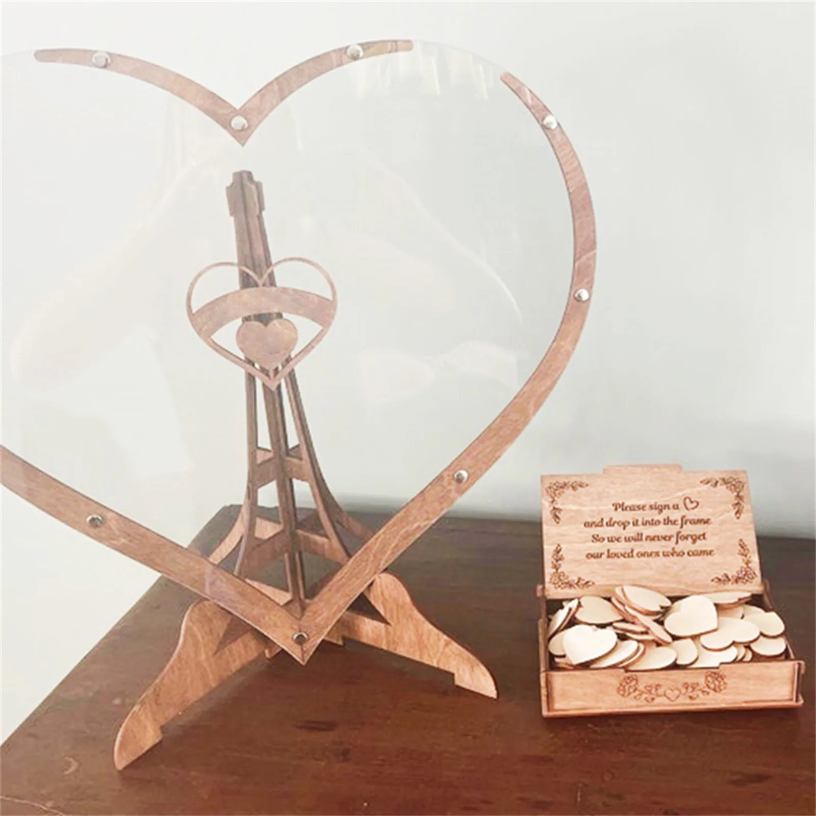 

New Wooden Heart-shaped Guest Drop Box Hearts Box Anniversary Signature Guest Books Wedding Message Box Gift Livre D’or