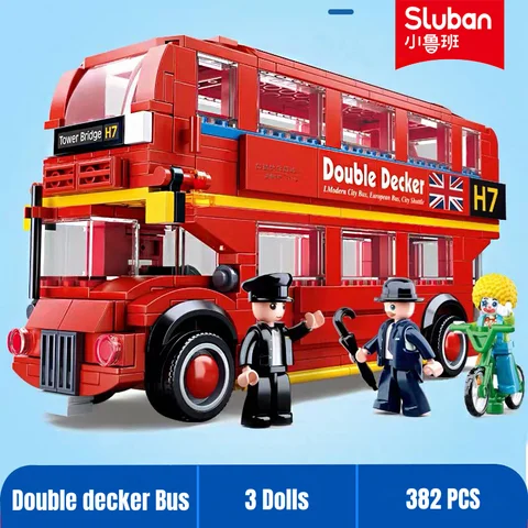 Конструктор Sluban B0708 «городская сцена», Лондонский автобус, 382 деталей, двухслойный, совместимый с ведущими брендами