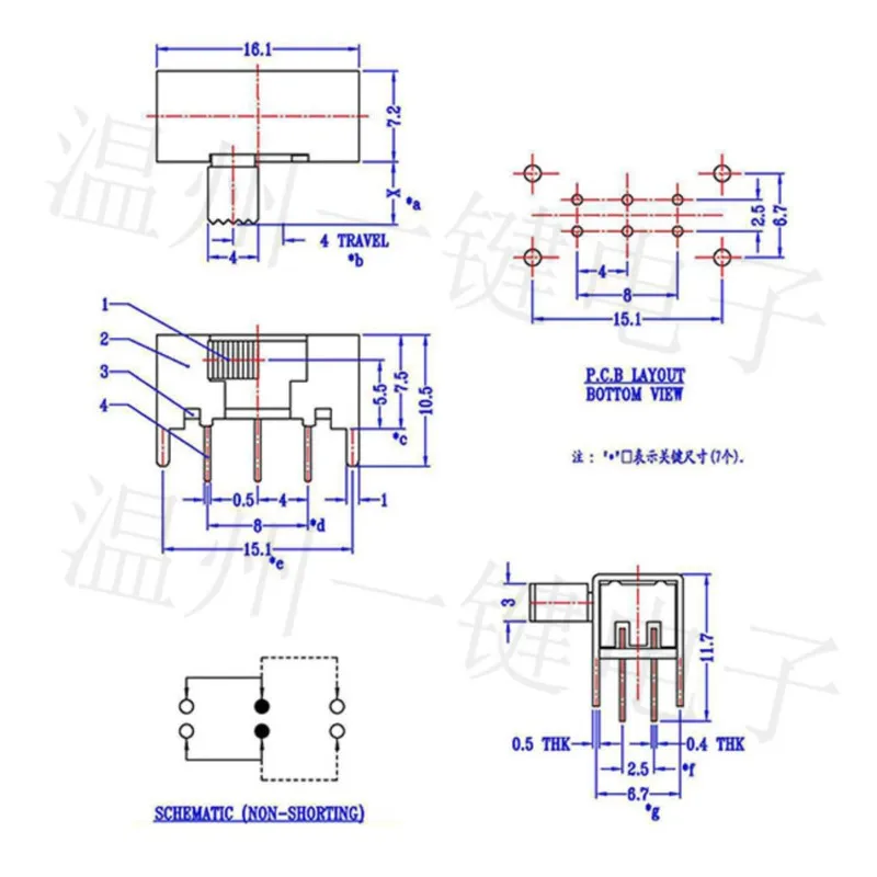 10 шт. SK-22H03 (2P2T) Высота ручки 6 мм 2-скоростной тумблер 4 фиксированные ножки