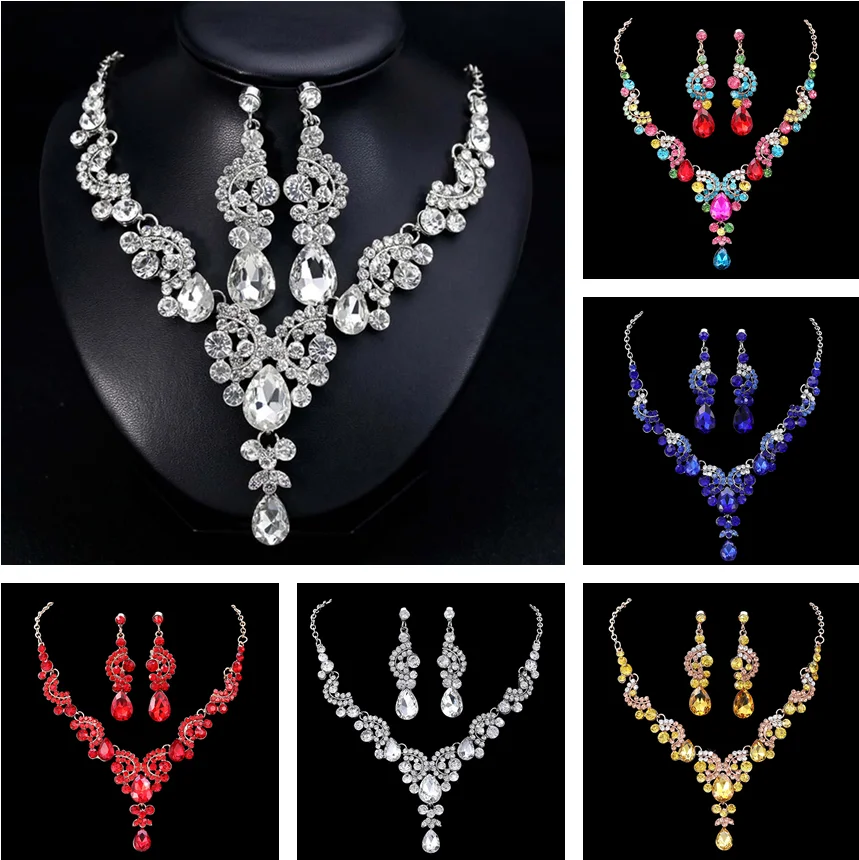 

2Pcs/Set Luxury Full Rhinestone Semicircle Charm Bridal Stud Earrings Necklace Jewelry Decor Accessory Valentine's Day present