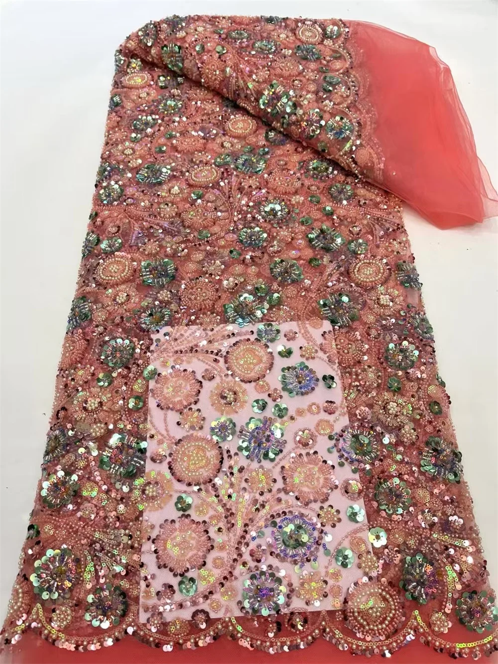 Небесно-голубая новейшая французская тюлевая кружевная ткань с бисером