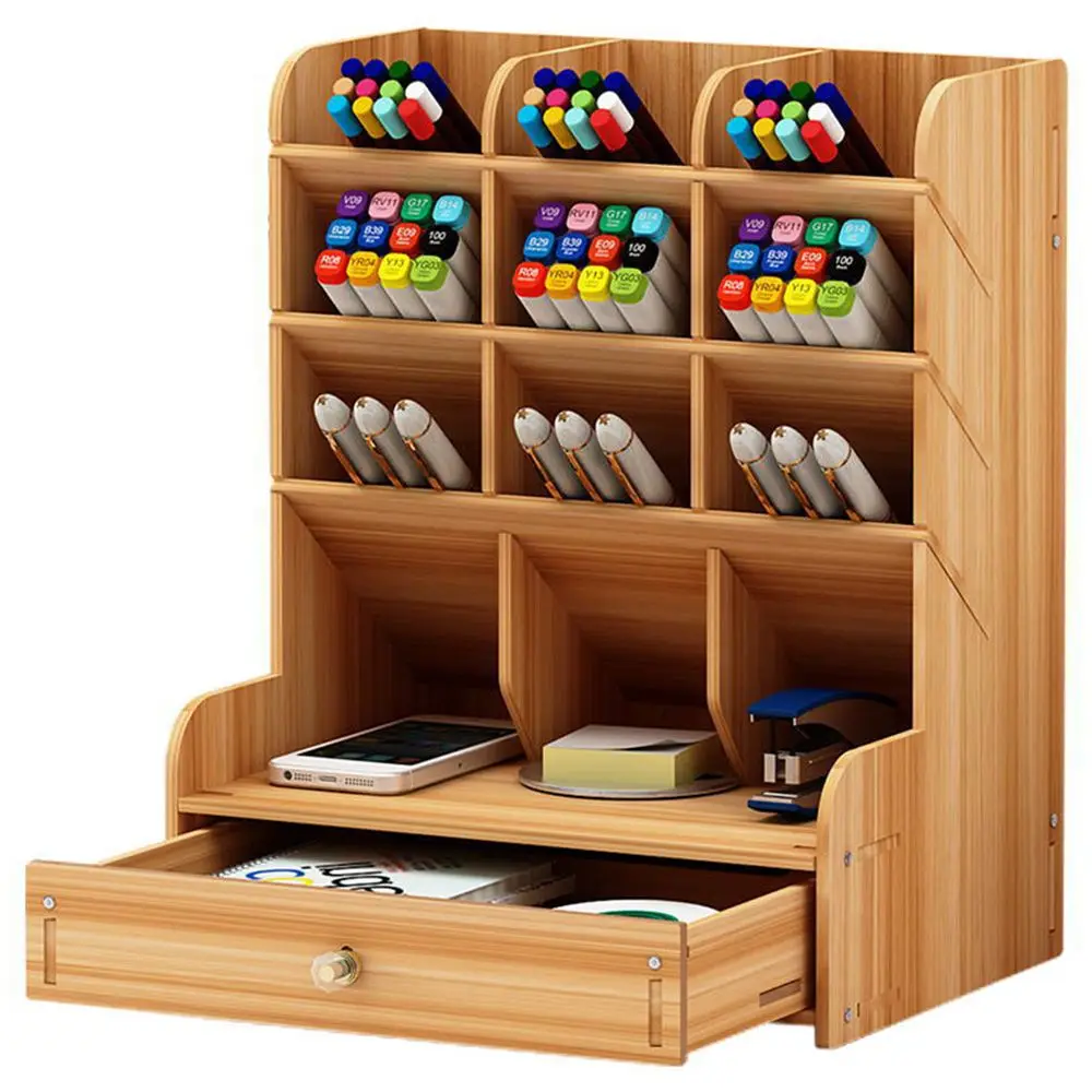 

Деревянный Настольный органайзер, коробка для хранения с 14 ящиками, органайзер для аксессуаров, деревянный Настольный канцелярский офисный